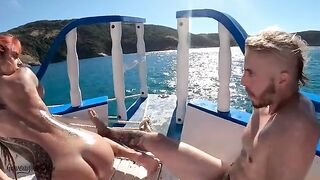 Barefoot teen gets her pussy railed on the boat in public
