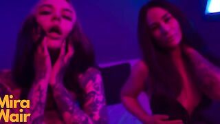 Two girls in a dress want to have fun with you, showcasing their submissive side