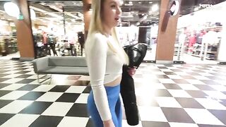 A blonde fucks in the shopping mall toilet for money