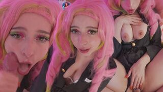 Mitsuri Kanroji, the demon slayer, gets fucked hard and receives a creampie facial