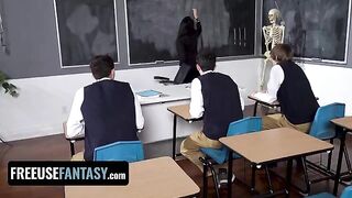 The teacher called three students to the blackboard for a special lesson