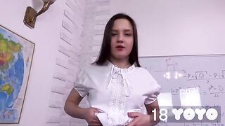 A girl came to the exam with a dildo and got fucked