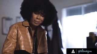 Detective Misty Stone gets screwed hard on her working desk by a colleague in a steamy Girlsway scene