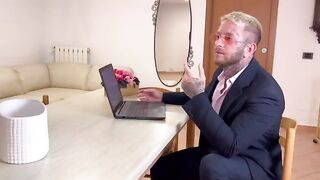 Italian secretary masturbates and squirts on her boss' cock