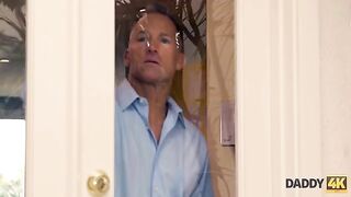 A mischievous girl is having fun with her boyfriend's stepdad in a steamy outdoor encounter