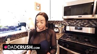 Innocent busty ebony stepdaughter Lily Starfire seduces her stepdad without a bra
