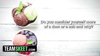 An interviewer convinced the gorgeous Jewelz Blu to engage in intimate action for a cool treat
