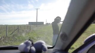 A couple on a road trip got horny, so they fucked right there on the road