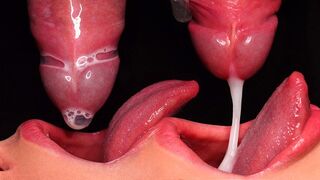 The best blowjob with a condom, the girl broke the condom and got all the cum in her mouth! ASMR sucking
