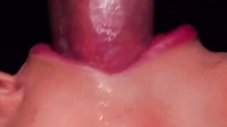 The best blowjob with a condom, the girl broke the condom and got all the cum in her mouth! ASMR sucking