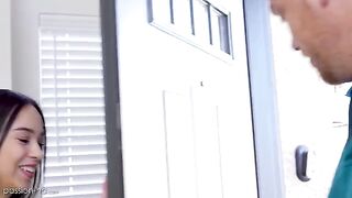 Skinny teen seduces her tutor in passionate HD action, showcasing petite perfection