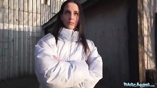 Public Agent fucked sexy brunette in the basement for cash