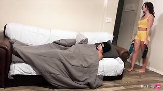 The husband came home and found his wife with someone familiar. Unusual sex followed