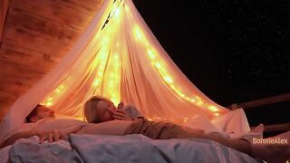 A couple has romantic sex right on nature with a happy ending
