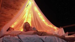 A couple has romantic sex right on nature with a happy ending