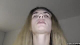 Teen with pink lips shakes ass on my big balls