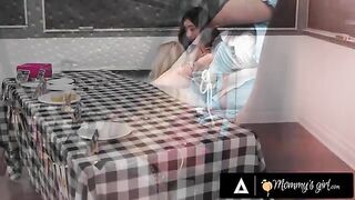 A stepmom arranges a sex encounter with her stepdaughter Chloe Surreal during a college bake sale to earn more money