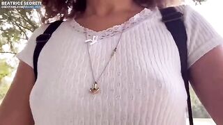 Babe masturbates on the beach and gets cum from a stranger