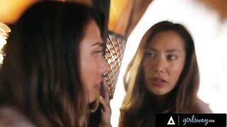 A beautiful girl has sex with her wife in a passionate, romantic encounter