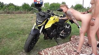 A hot MILF is fucking with a stranger on a picnic