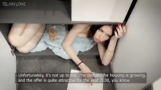 Hot brunette tries to extend wardrobe lease, gets fucked instead