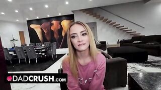 Two step-daughters compete to ride dad’s cock in a steamy scene