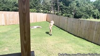 Nude girl has a quickie with her guy on the backyard porch