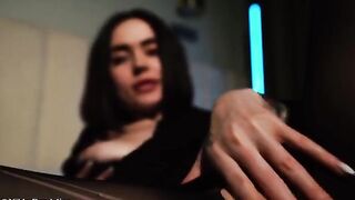 A hot girl with big tits got her pussy greased with oil