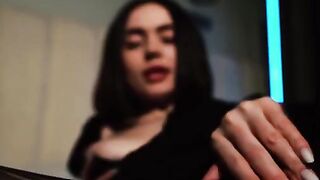 A hot girl with big tits got her pussy greased with oil