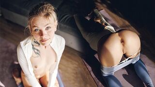 Petite girl gets her pussy railed through her yoga pants