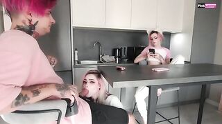 A couple has sex in an unusual place, with a sweet face