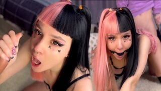 An emo girl with a stunning look was given a gag ball and more