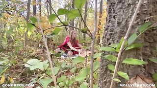 A sexy girl in a red hood is fucking with the Big Bad Wolf outdoors