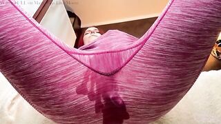 The sexy girl is doing yoga and she squirts like a mad one