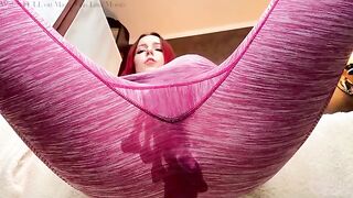 The sexy girl is doing yoga and she squirts like a mad one