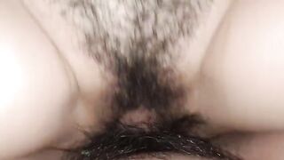 The woman’s wet pussy is full of creamy sperm after sex