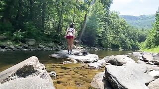 Outdoor sex on a mountain hike with real amateur couple AmyGabe in the river