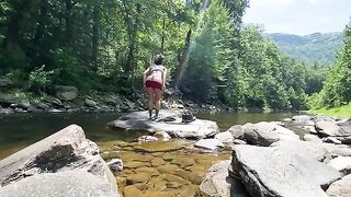 Outdoor sex on a mountain hike with real amateur couple AmyGabe in the river