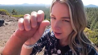 A quickie on the mountain top with a risky blowjob session
