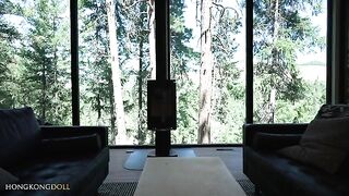 A sexy girl lives in the woods and does not have sex for a long time