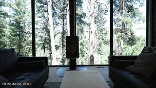 A sexy girl lives in the woods and does not have sex for a long time