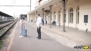 Hunter catches a girl at the train station and fucks her for cash in a daring act