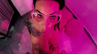 The little brunette wants a special lollipop to cum on her face
