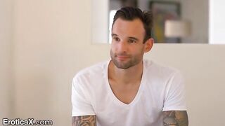 Hot Latina Eliza Ibarra dances with tattooed Frenchman in the sheets, a sensual scene