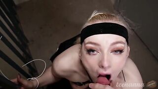 A cute girl with blue eyes was fucked in the face