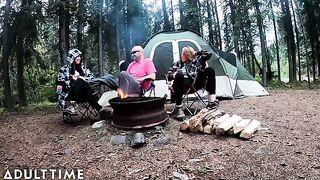 Hot poly wives fuck and suck dick in POV wilderness scene