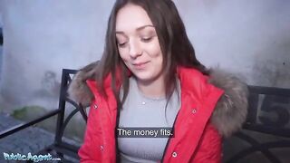 The mini skirt girl is fucking in the street for a hundred euros with Public Agent