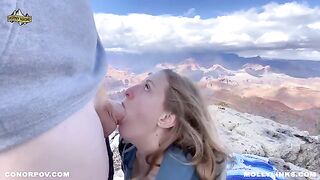 Hiking and fucking on the cliff with a big booty blonde
