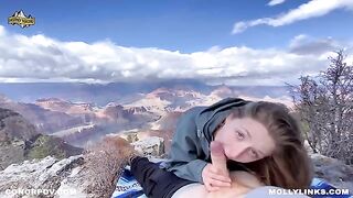 Hiking and fucking on the cliff with a big booty blonde