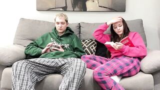 Stepbrother watching porn with his sister on the couch
